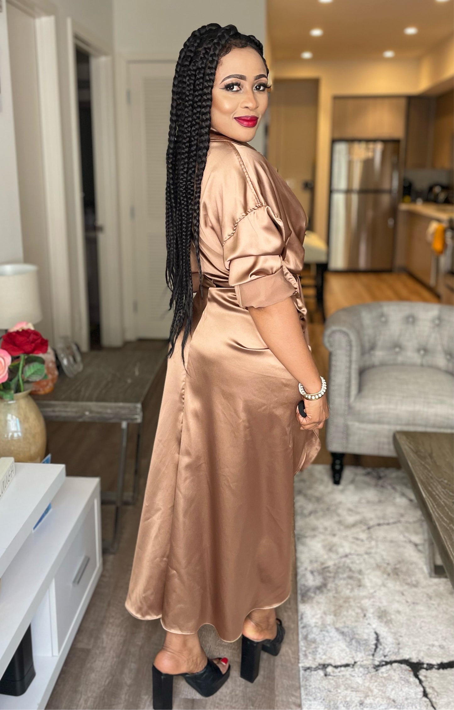 Amelia Long Sleeve Satin Dress