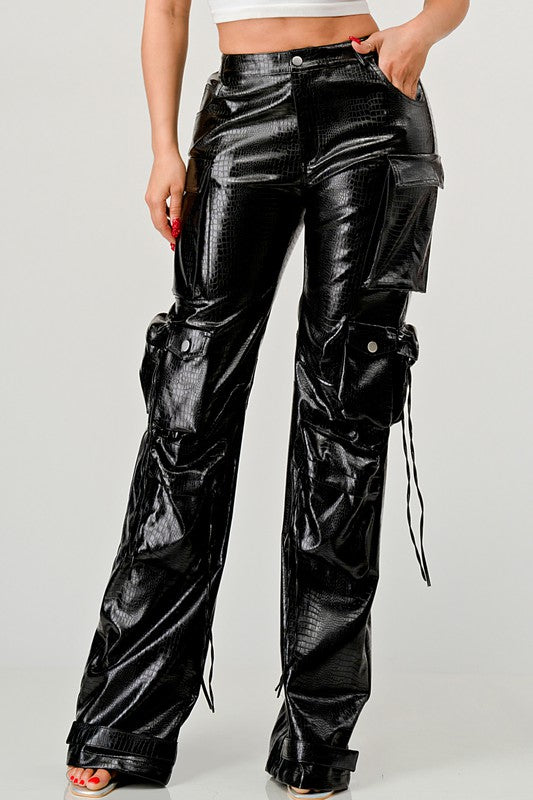 black leather cargo pants