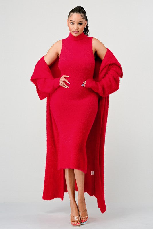 Olivia fuzzy Cardigan & Dress Sets