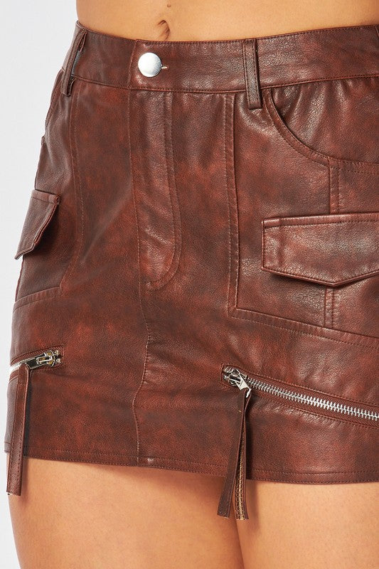 Faux Leather Zipper Detail Mini Skirt