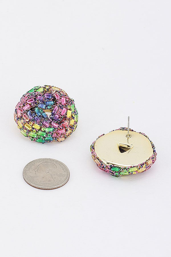 Rhinestone Donut Stud Earrings - 004