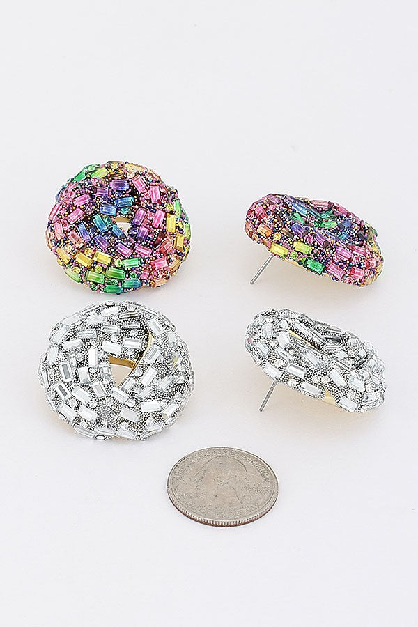 Rhinestone Donut Stud Earrings - 004
