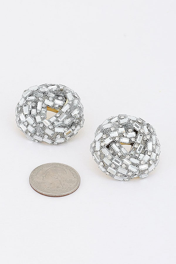 Rhinestone Donut Stud Earrings - 004