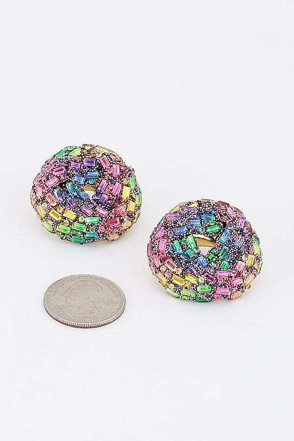 Rhinestone Donut Stud Earrings - 004