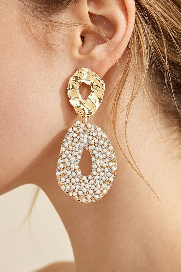 Metal Pearl Hoop Drop Earrings - 003