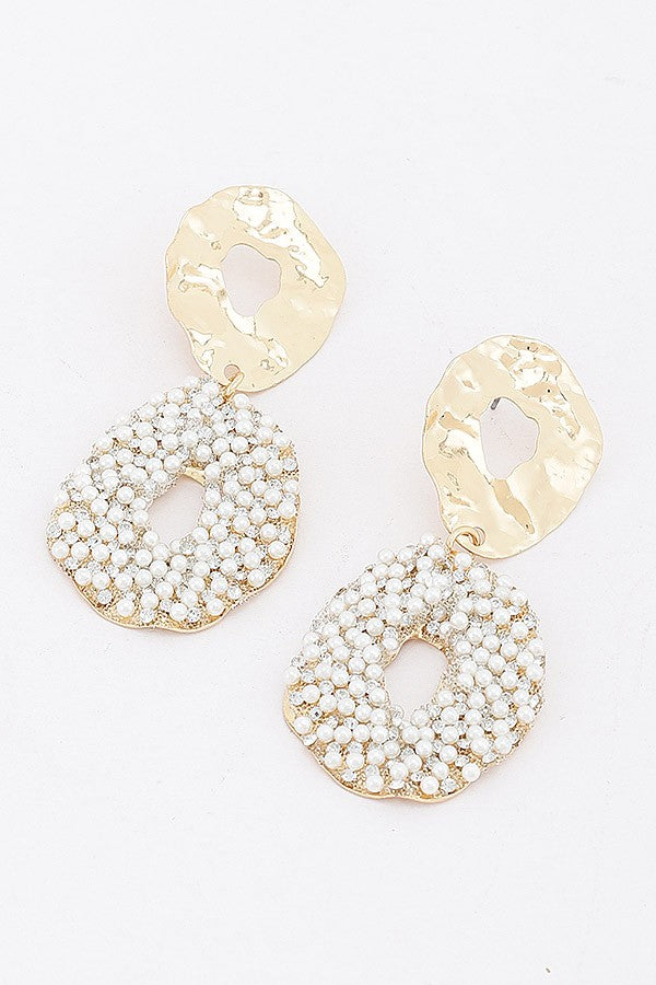 Metal Pearl Hoop Drop Earrings - 003