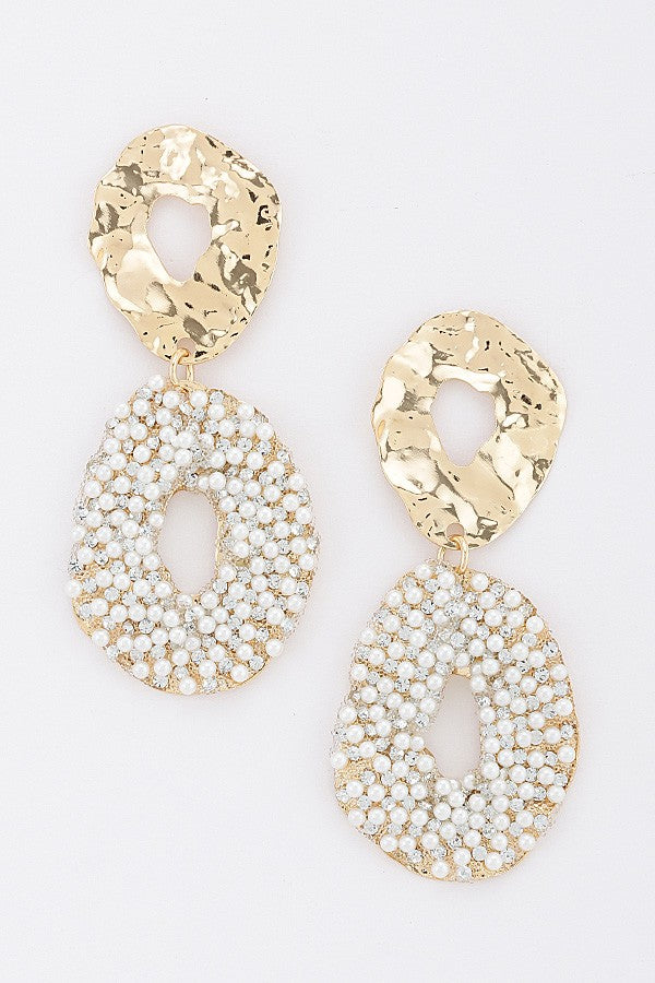 Metal Pearl Hoop Drop Earrings - 003