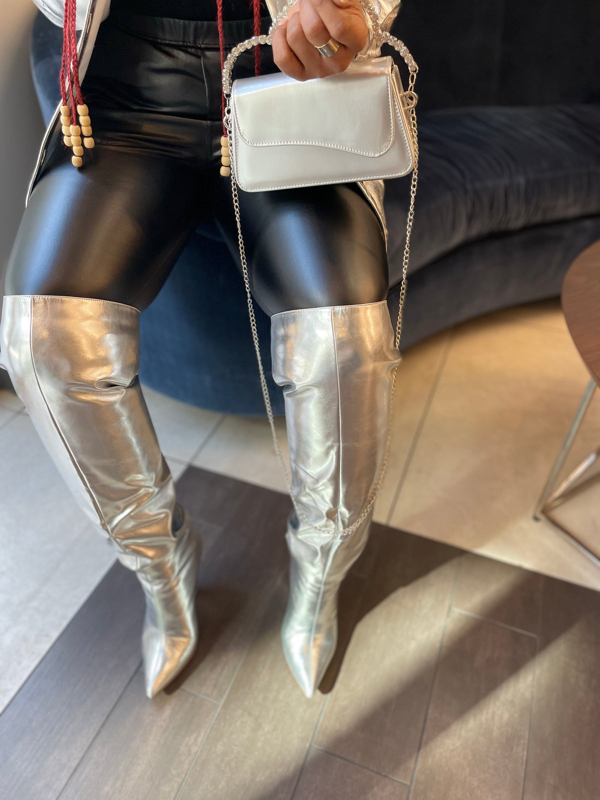 silver metallic boots