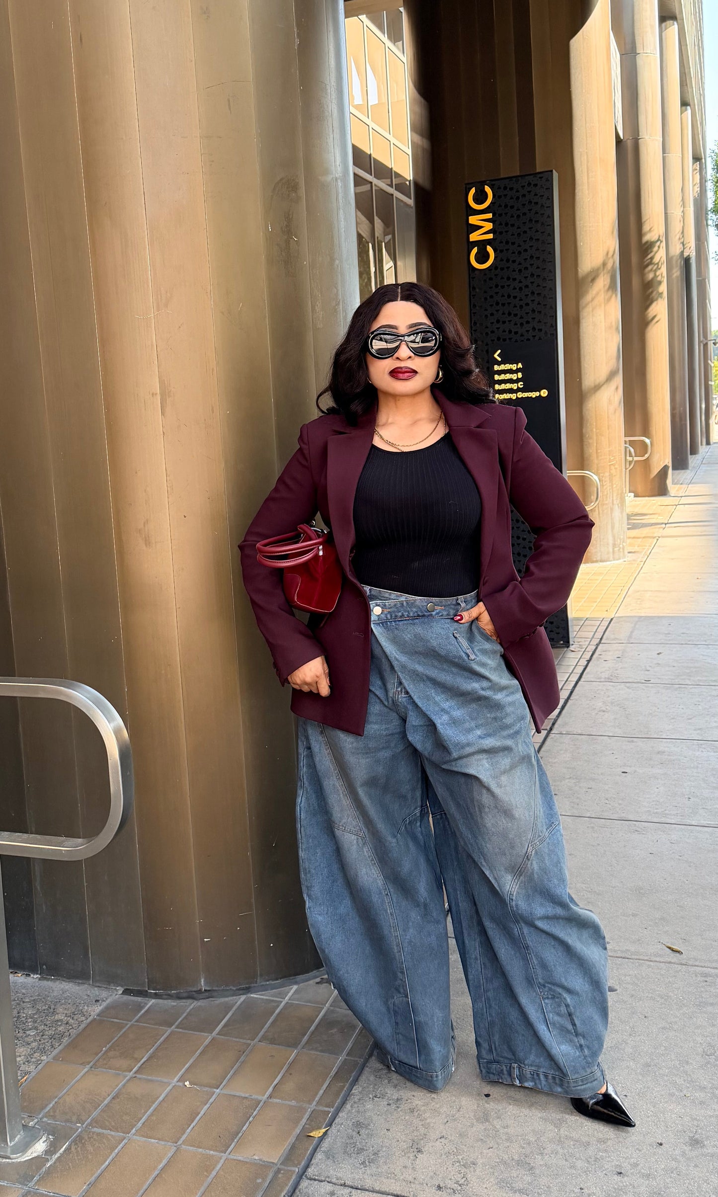 Vintage Washed Denim Wide Pants