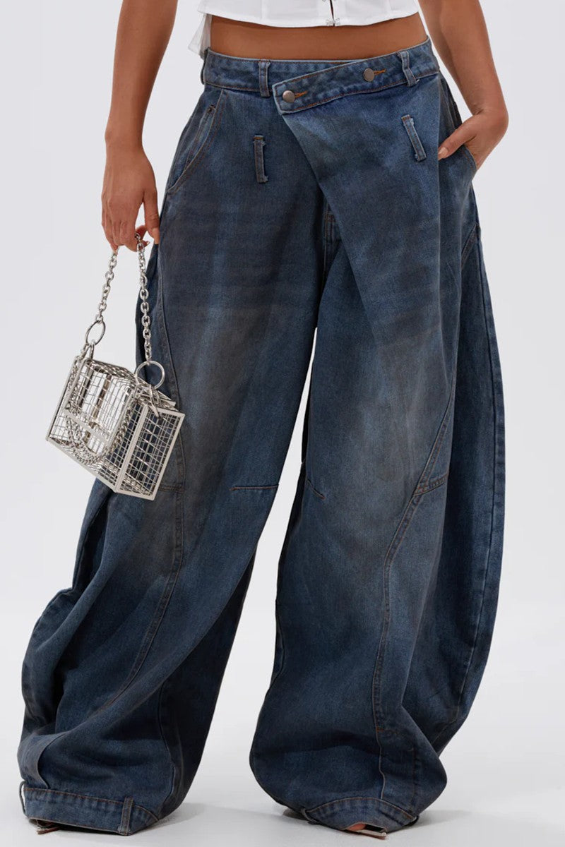 Vintage Washed Denim Wide Pants