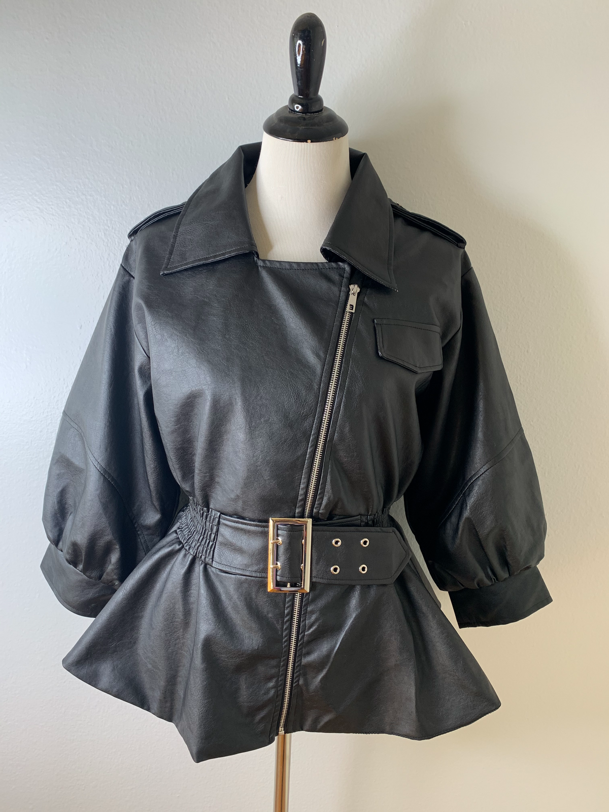 kaitlin Fuax Leather Peplum Jacket