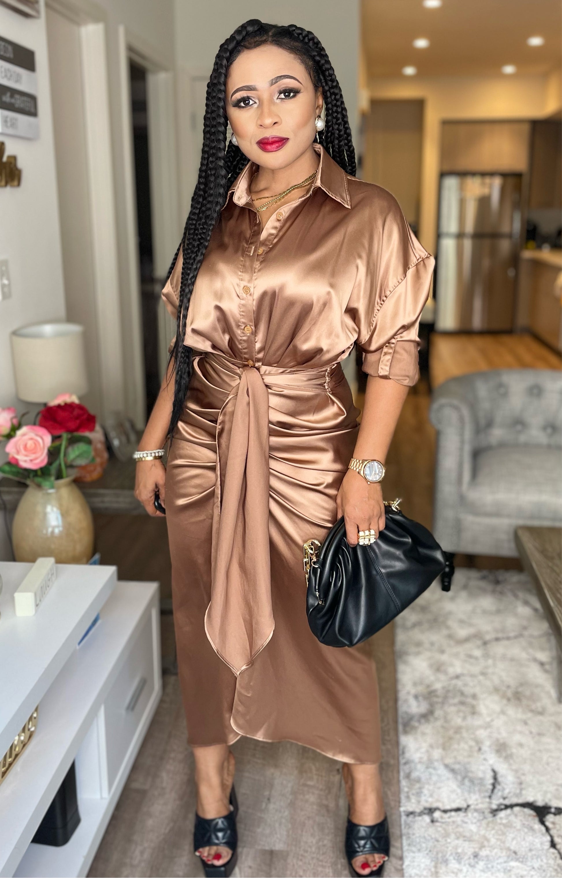 Amelia Long Sleeve Satin Dress houseofeatl Amelia Long Sleeve Satin Dress houseofeatl